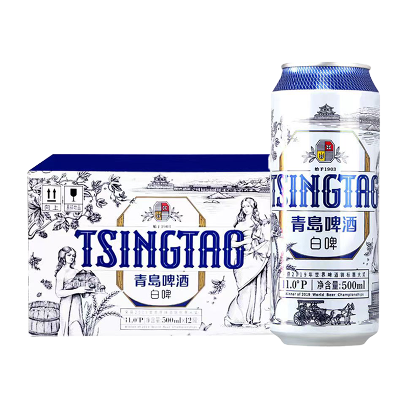 青岛啤酒 TSINGTAO 全麦白啤 500ml*12罐 57.9元
