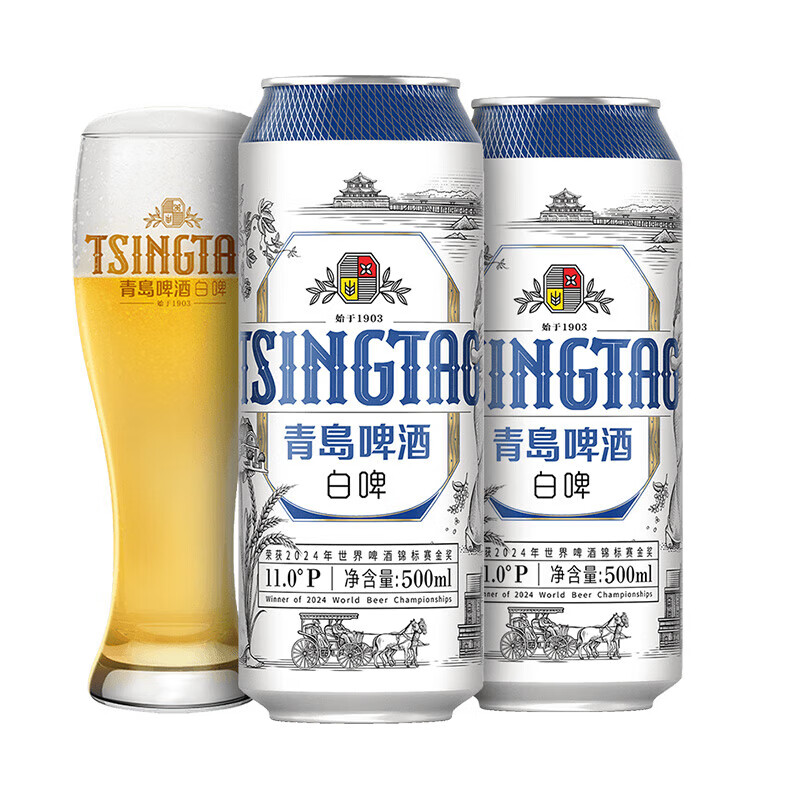 青岛啤酒 TSINGTAO 精酿白啤11度大罐500mL 12罐 整箱装 赠330ml白啤6罐 65.46元(需买2件,需用券)