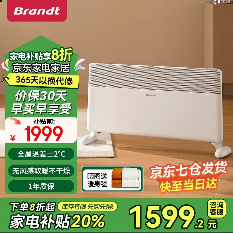 Brandt 白朗 取暖器母婴专用对流取暖家用节能速热电暖器卧室取暖器 A22-母婴