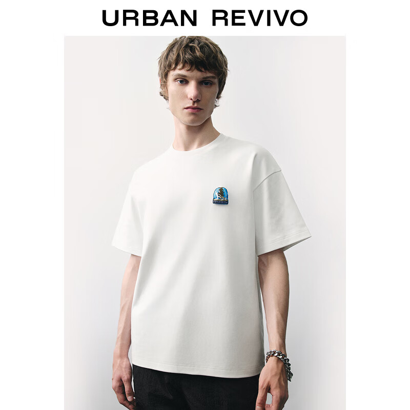 URBAN REVIVO UR2024秋季男装潮流休闲创意立体章仔短袖T恤UMV440146 本白 M 139元（