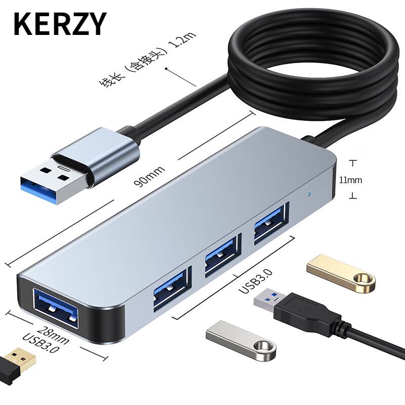 KERZY 可芝 USB3.0分线器扩展坞高速4口HUB集线器 笔记本电脑台式一拖四转换器