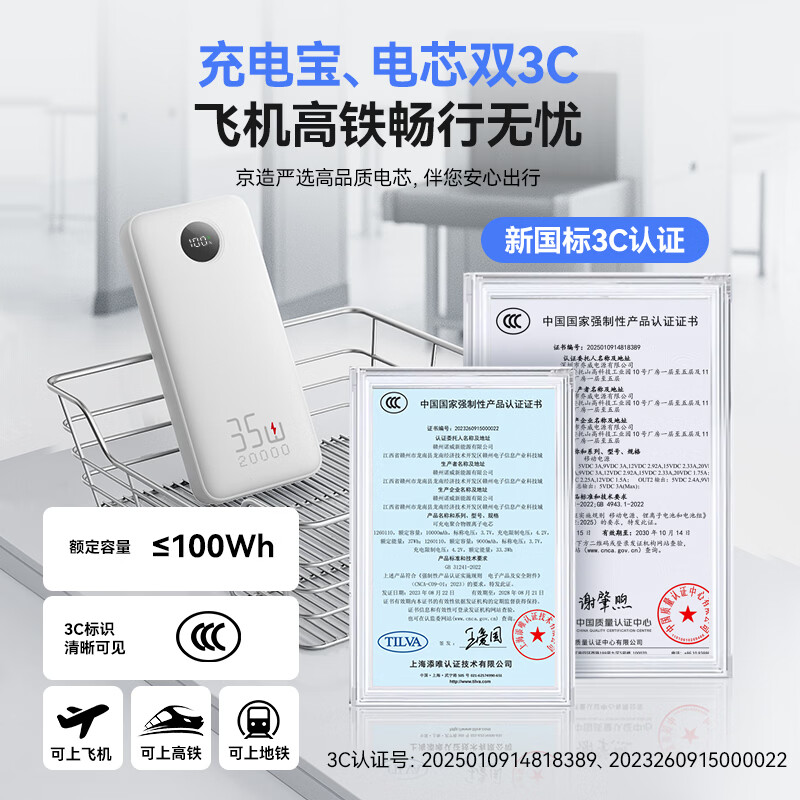 京东京造 双向快充 充电宝 数显屏 20000mAh 94元 - 线报酷