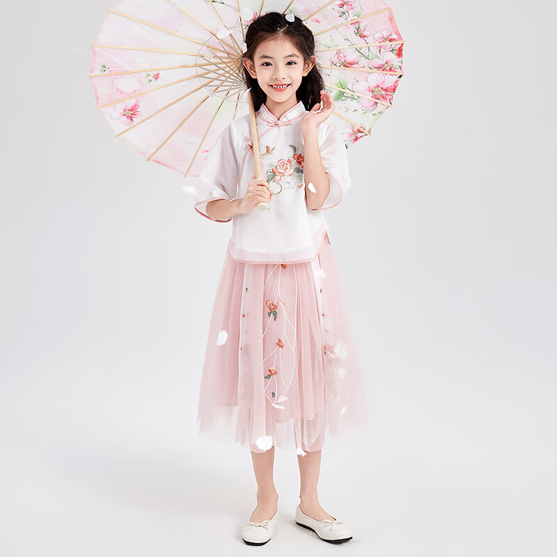 PLUS会员：Deesha 笛莎 苏博联名 女童新中式牡丹花刺绣套装 157.95元包邮（拍