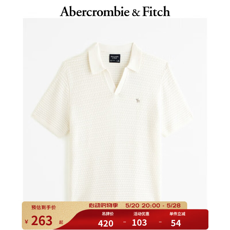Abercrombie & Fitch 男装 24春夏纯色小麋鹿短袖Polo衫 358598-1 白色 M (180/100A) 310.66
