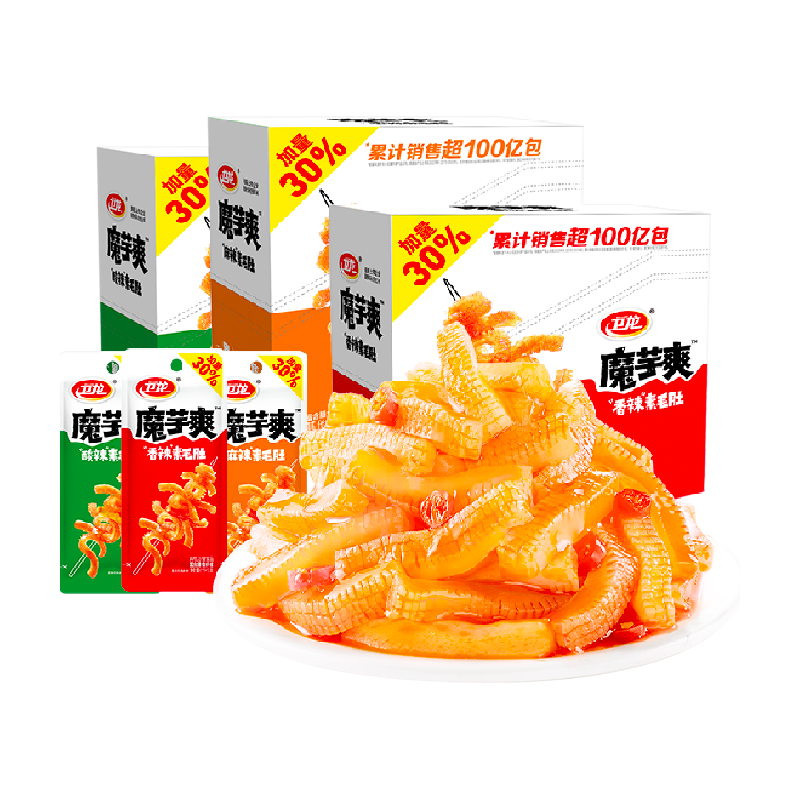 卫龙 辣条魔芋爽 400g*3盒 休闲零食 60包 32.96元（需用券）
