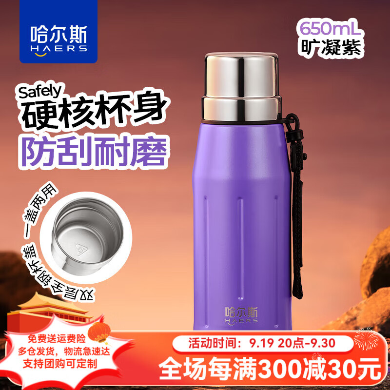 HAERS 哈尔斯 真空保温壶 旷凝紫 650ml 34.5元（需用券）