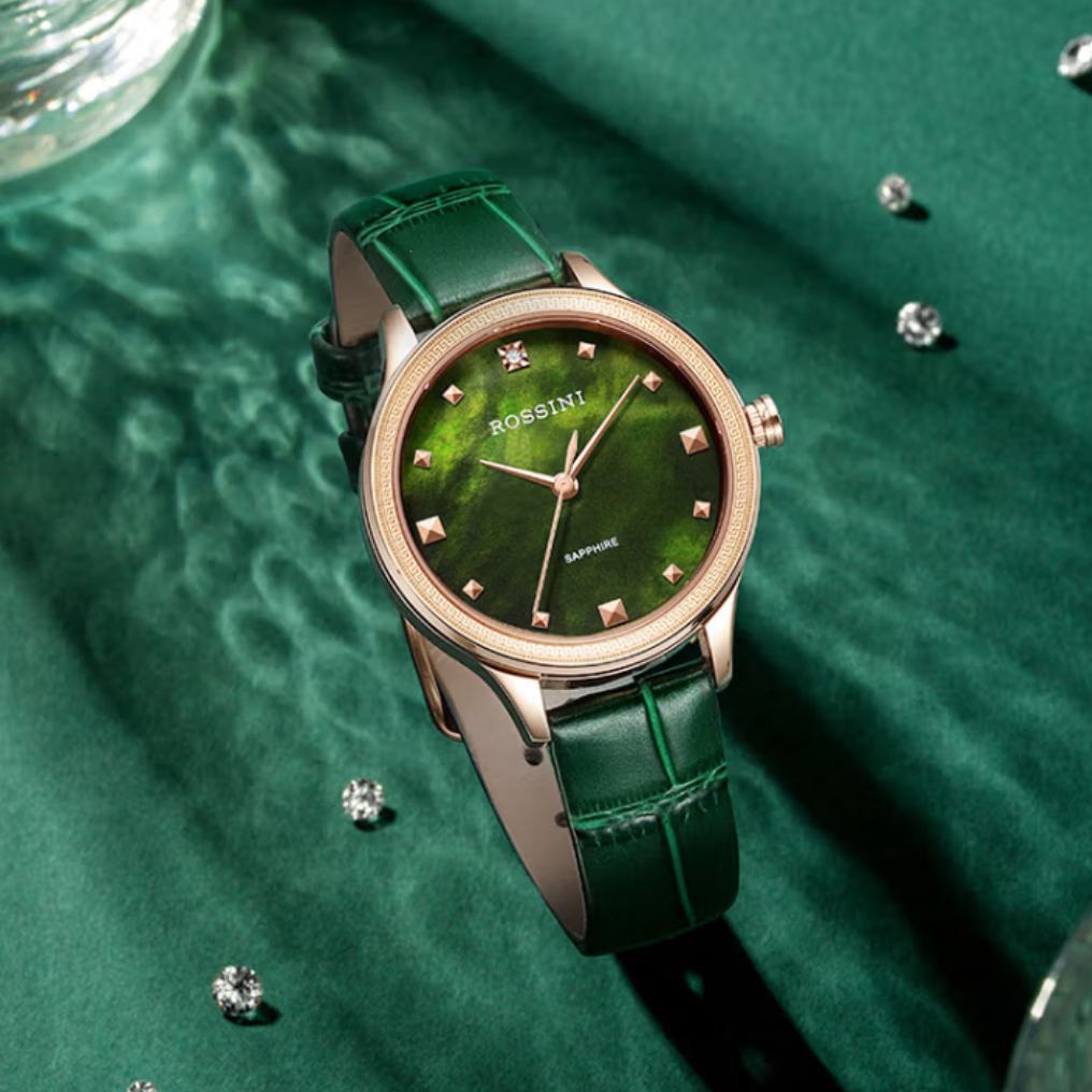 13日20点开始、限300件：罗西尼（ROSSINI）手表女国表CHIC系列石英手表 绿盘皮