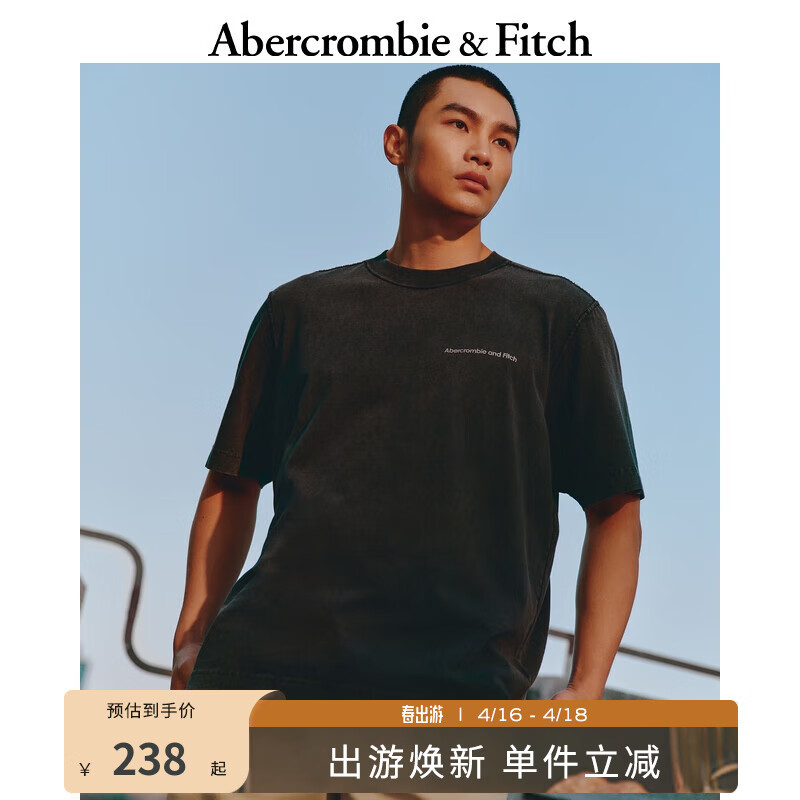 Abercrombie & Fitch 男装女装情侣装 美式风复古时尚流行短袖T恤 359234-1 黑色 XS (