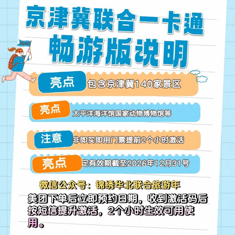 美团 京津冀联合一卡通版畅游卡 年卡 140家景区 原价296元 现仅39元