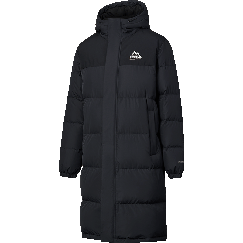 鸿星尔克 长款羽绒服 男女同款 冬季高寒防泼水连帽加厚保暖通勤外套 驭光