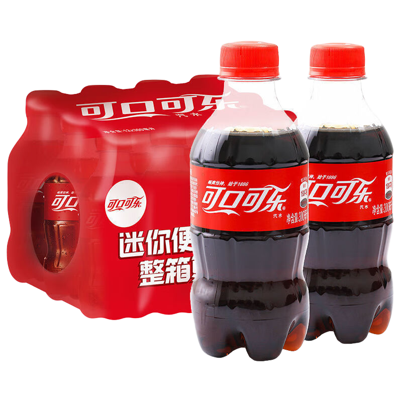 6月2号20点：可口可乐（Coca-Cola）迷你可乐汽水碳酸饮料瓶装小瓶 300mL 24瓶 24