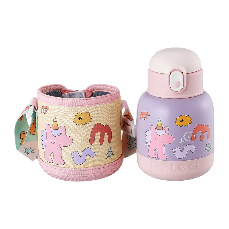 RELEA 保温杯儿童大容量水杯壶316L不锈钢女士吸管大肚杯子 独角兽乐园450ML 40