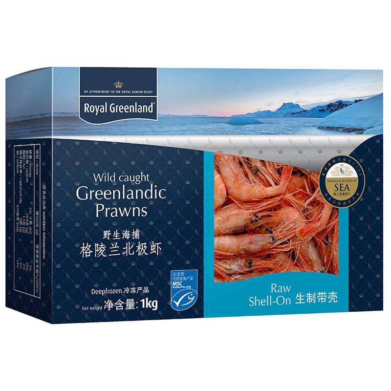 移动端：Royal Greenland 京东超市 海外直采北极甜虾刺身1kg/盒90-120只 (MSC认证) 