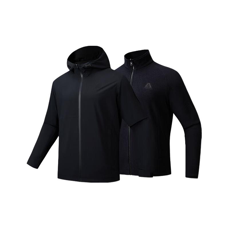 PLUS会员：安踏 王一博同款水壳三合一冲锋衣两件套硬壳外套 基础黑6614-4 火