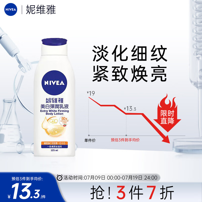 NIVEA 妮维雅 美白弹润乳液125ml 补水保湿身体乳女士 焕亮润肤乳 13.3元（需买