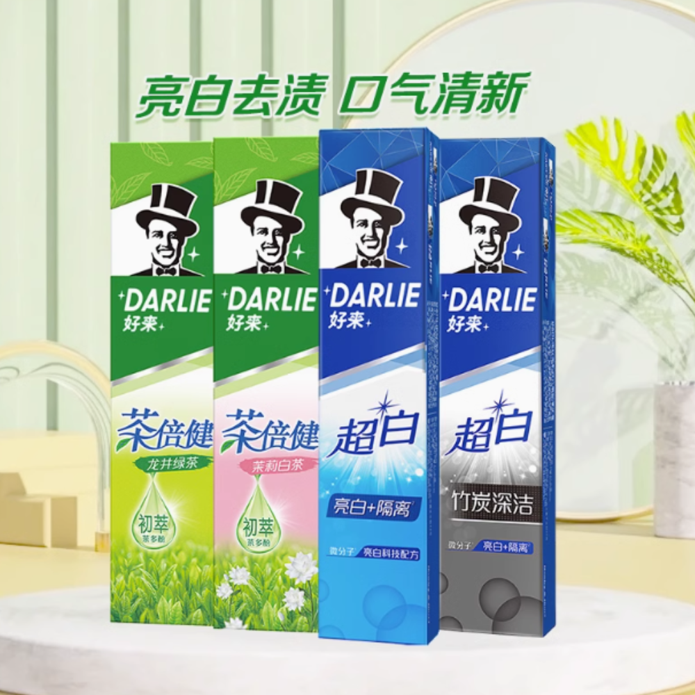 好来牙膏超白茶家庭家用套装190g*4支 券后37.9元