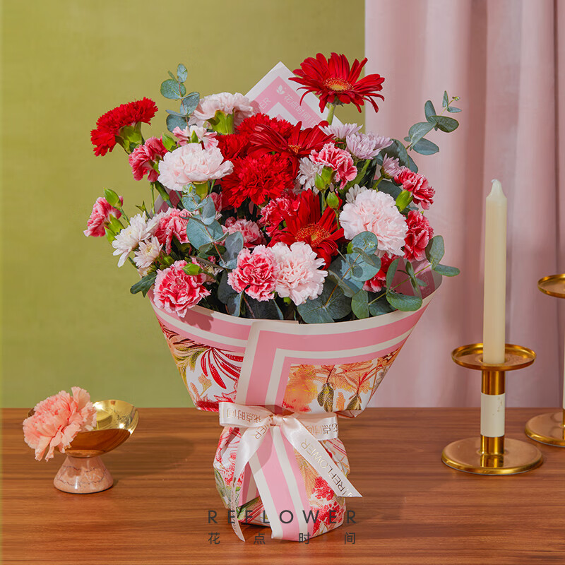 花点时间（Reflower）康乃馨母亲节鲜花 【超爱妈妈】红粉色系花束 5月9日-12日期间收花 39.9元