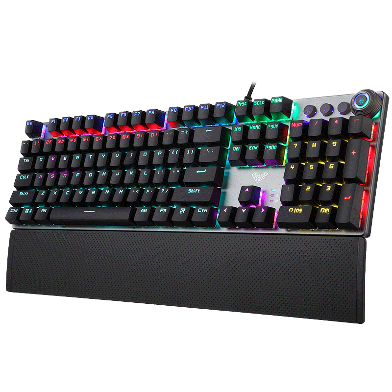 双11:狼蛛（AULA）F2088机械键盘有线游戏键盘 多功能旋钮 104键背光键盘 宏编