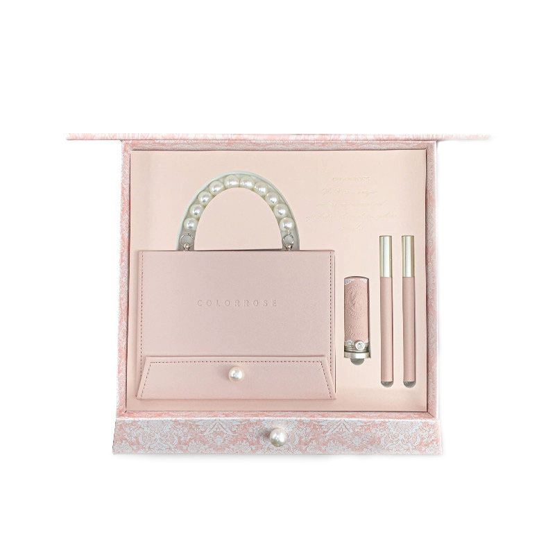 Color Rose 珍珠浮雕手提包彩妆礼盒（彩妆综合盘+口红+卧蚕笔+眼线笔） ￥169