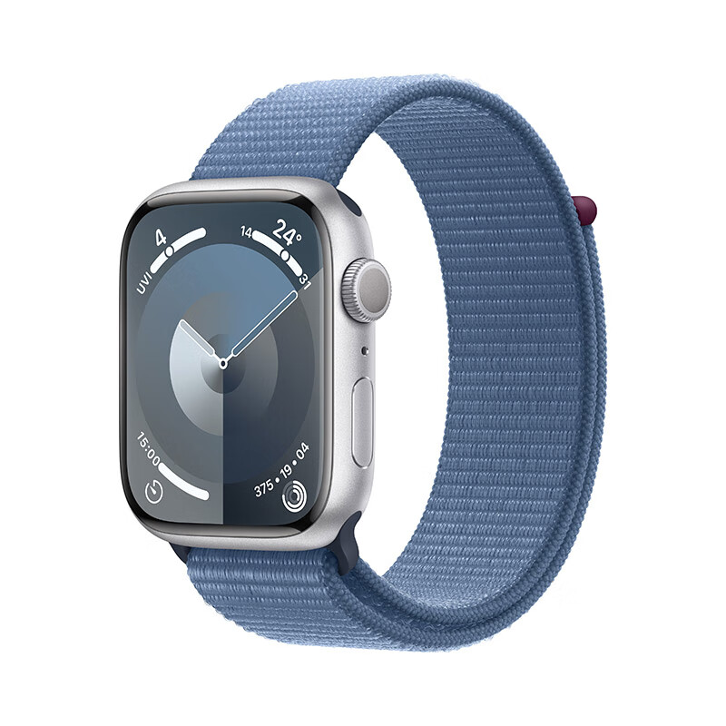 Apple 苹果 Watch Series 9 智能手表GPS款45毫米银色铝金属表壳 凛蓝色回环式运动