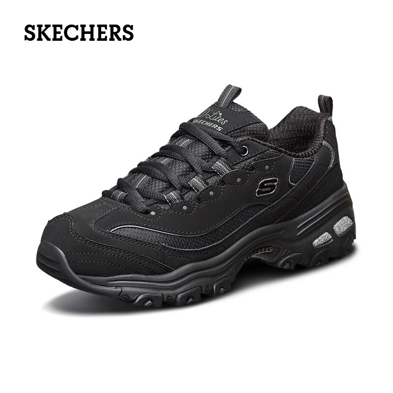 SKECHERS 斯凯奇 女鞋2023新款秋季黑色熊猫鞋休闲鞋女厚底增高老爹鞋女透气