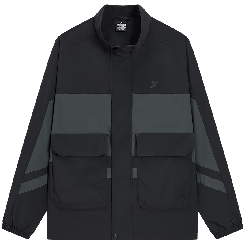 特步 XTEP 防风防泼水外套运动宽松夹克休闲上衣男装风衣 正黑色/瓦罐灰 L 69