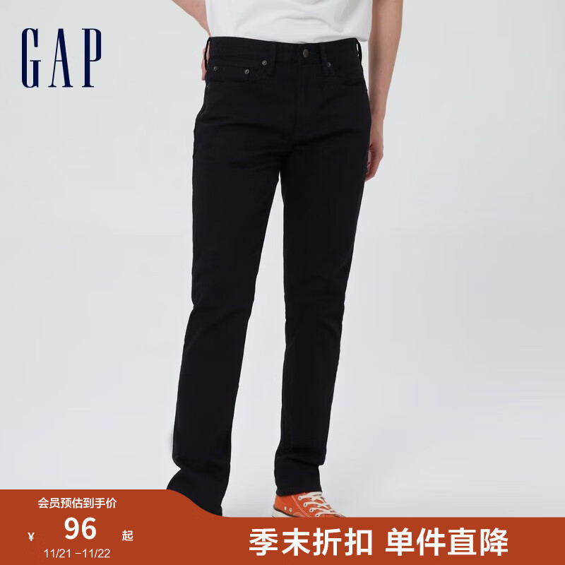 Gap 盖璞 男装秋季水洗黑色修身中腰基本款牛仔裤283704美式运动长裤 黑色 30/