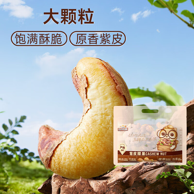 三只松鼠 紫皮腰果仁带皮无添加每日坚果 超值紫皮腰果 500g/袋 27.8元(需领券)