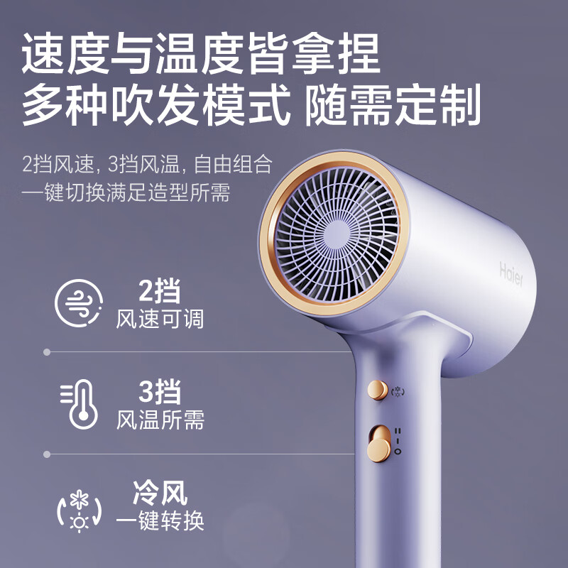 PLUS会员：Haier 海尔 电吹风机 千万级负离子大功率 HCZ1 灵境紫 61.75元（需用