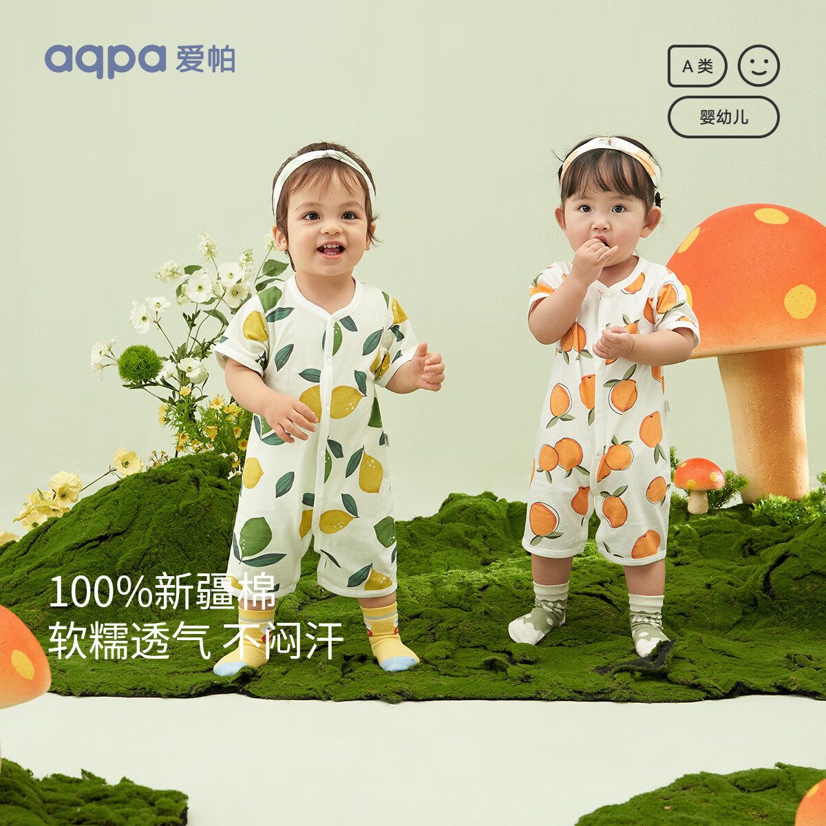 aqpa 婴儿纯棉连体衣幼儿爬服夏季新生宝宝衣服薄款哈衣 心想事橙 90cm 39元