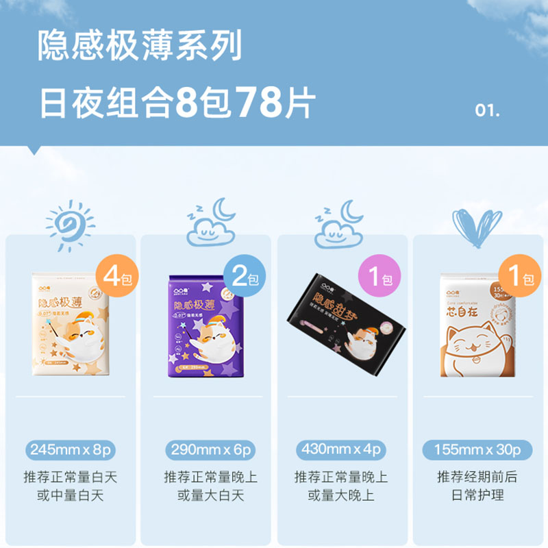 88VIP：shecare 舒莱 凸凸棉棉柔隐感极薄卫生巾日夜用组合78片 26.5元（需用券