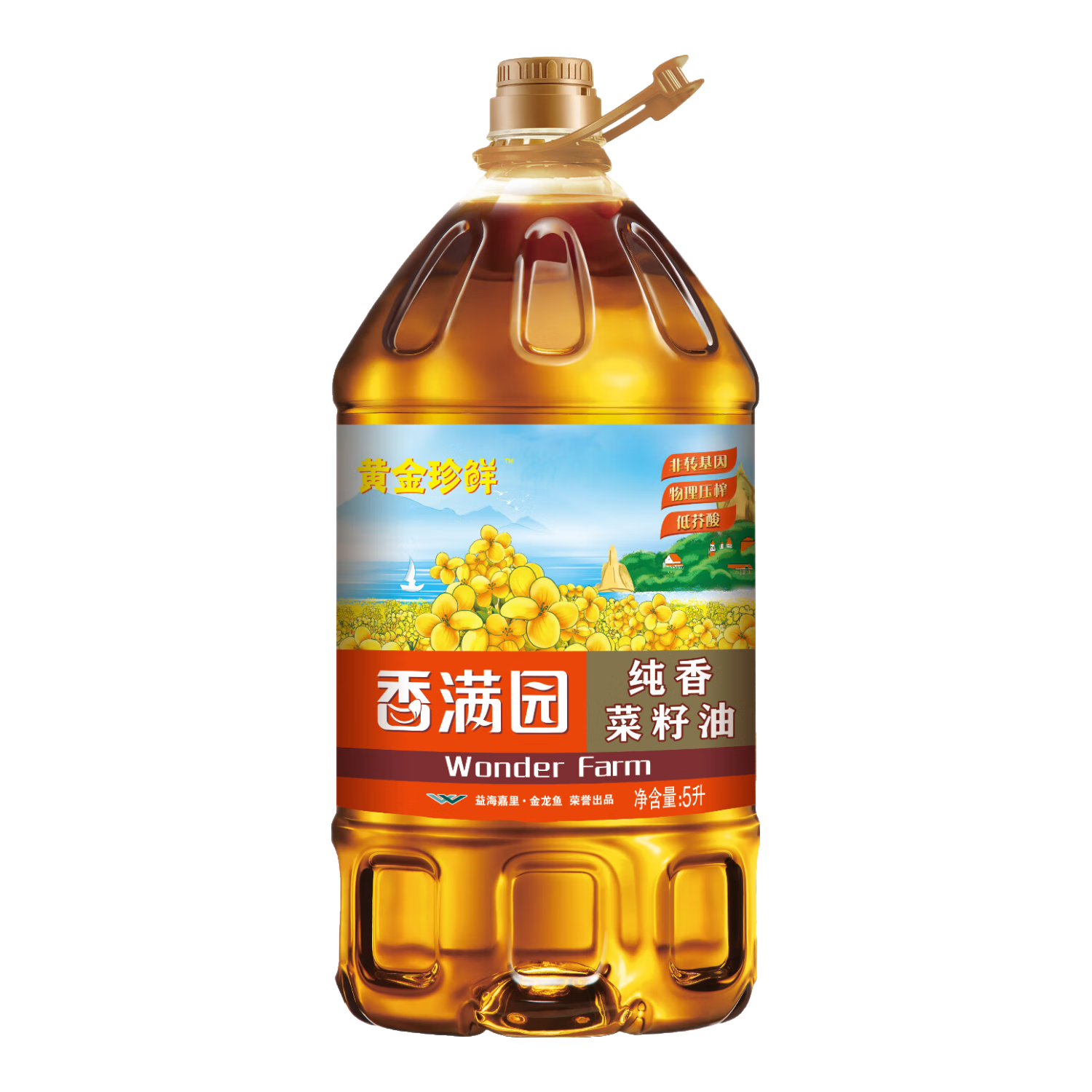 香满园黄金珍鲜 非转基因 纯香菜籽油5L 137.46元（合45.82元/件）会员包邮