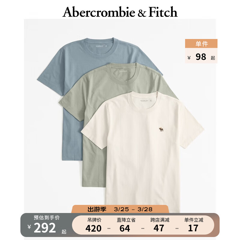 Abercrombie & Fitch 3件装小麋鹿纯色短袖T恤 358480-1 334.46元