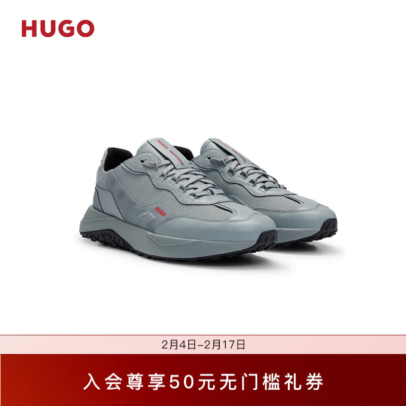 HUGO BOSS HUGO男士2024早春人造皮革装饰混合材质运动鞋 030-灰蓝色 EU:39 2150元（