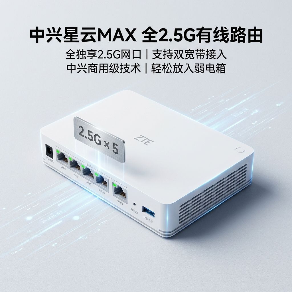 中兴 星云全2.5G有线路由小巧塞进弱电箱，全屋网速拉满 195元 - 线报酷