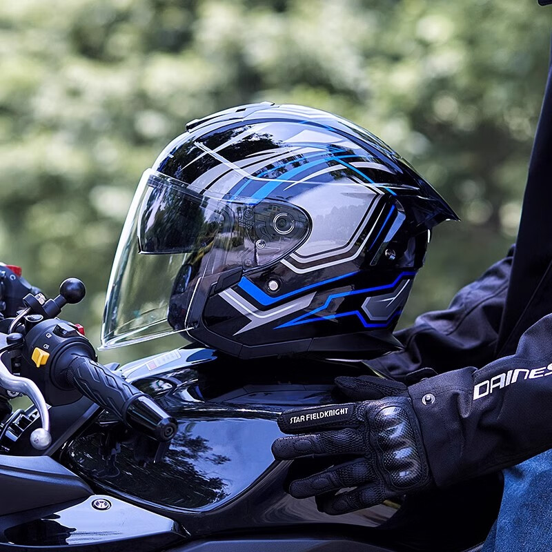 GXT 摩托车双镜片头盔男女四季防晒3C认证四季通用机车半盔 空气刀蓝 XL 238