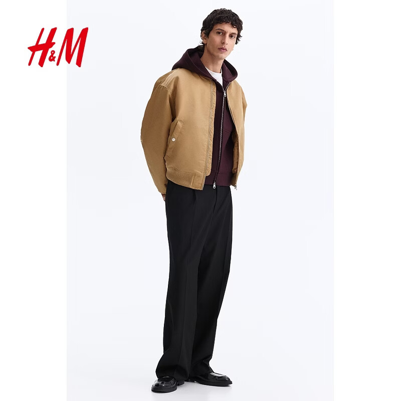 H&M 2026新款男装夹棉尼龙飞行员夹克1311039灰米色 L 175/108 175元 - 86线报