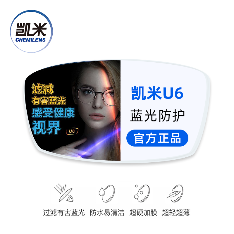 凯米 1.67折射率U6防蓝光防污镜片*2片+送镜框可选(适合高度近视人群) 118元(需用券)