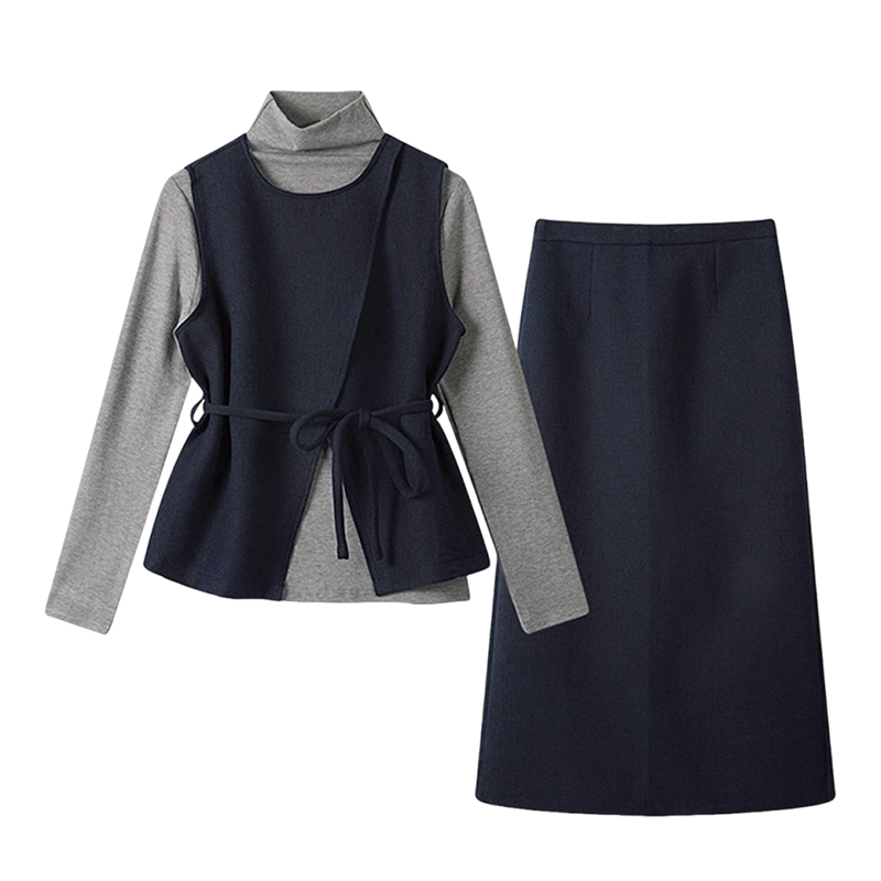 PIPO 套装裙子女 春季小香风马甲打底三件套 气质优雅减龄---162元