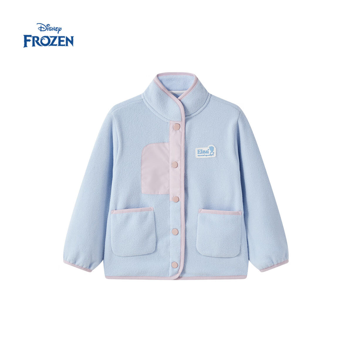 迪士尼 儿童摇粒绒外套2025秋冬款女童撞色上衣加厚保暖中大童童装 蓝色 140