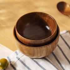 摩登主妇 酸枣整木碗家用木头碗儿童木质米饭碗木餐具实木防摔汤碗 4.5英