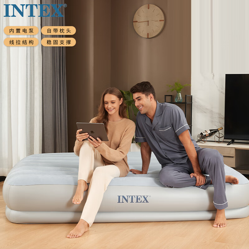 INTEX 充气床 双人内置泵152*203*30 送2枕头 319元