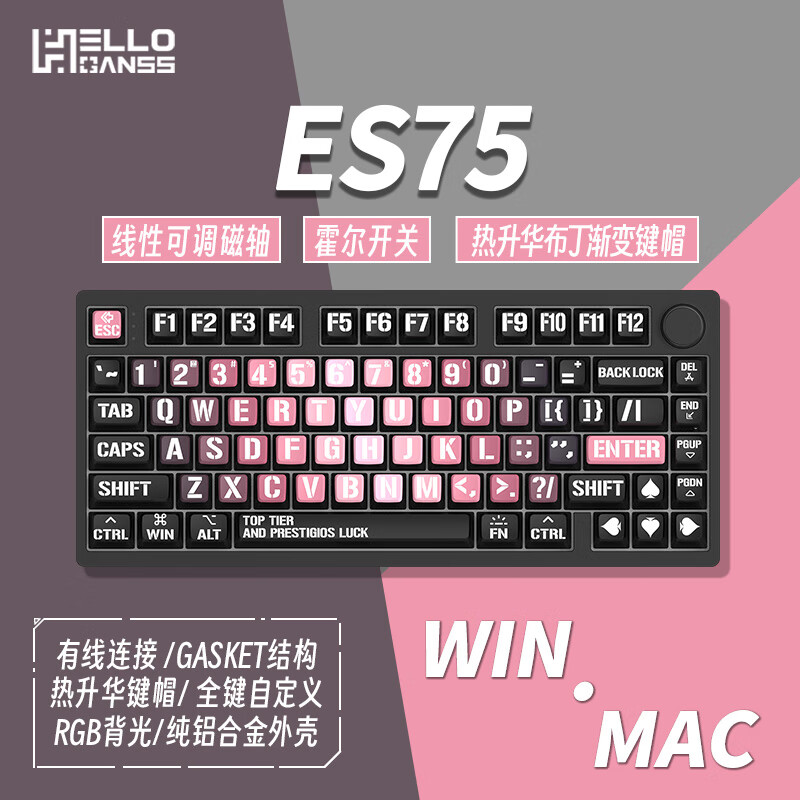 HELLO GANSS ES75 有线机械键盘 红桃 佳达隆双轨磁白轴 RGB ￥329