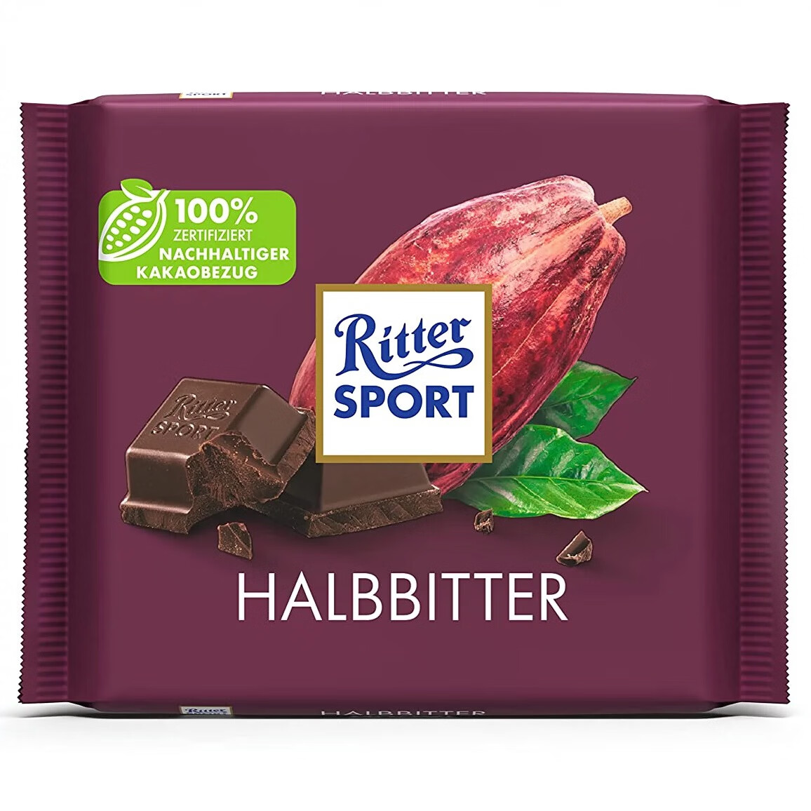 Plus会员、有券的上：瑞特滋（RITTER SPORT）德国进口 夹心巧克力 50﹪运动黑