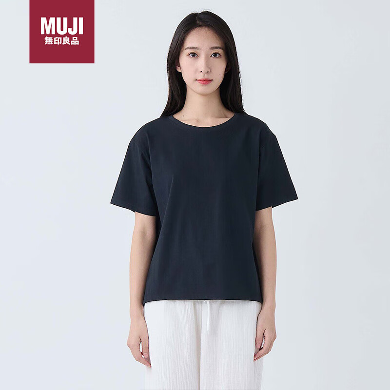 MUJI 無印良品 女式 凉感 薄款天竺织 T恤 短袖女士25年夏季 黑色 50元