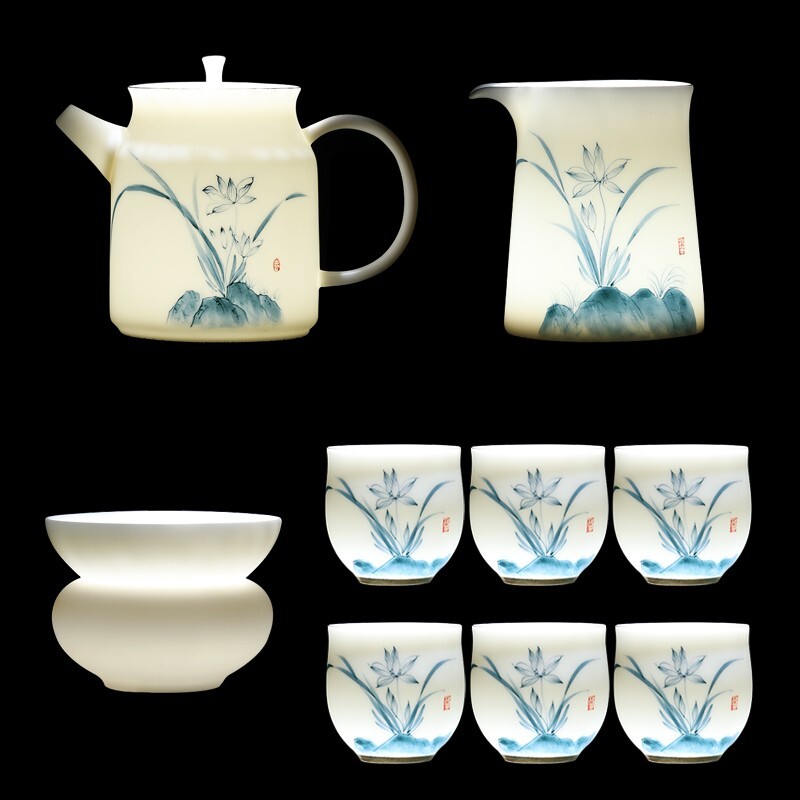 multipotent整套功夫茶具羊脂玉中国白手绘茶壶茶杯套装精美伴手礼盒