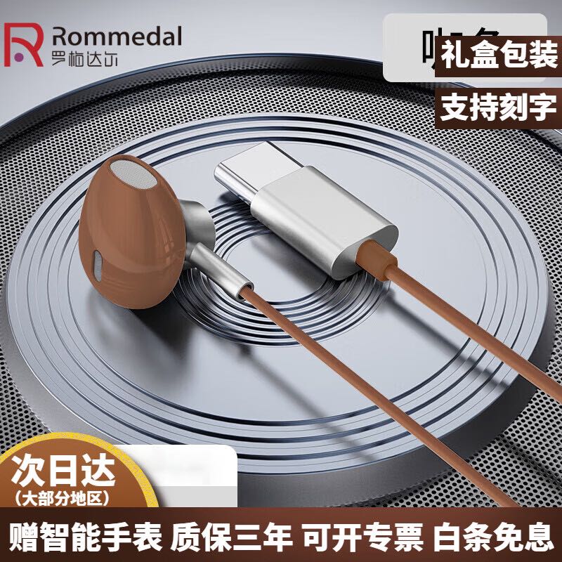 罗梅达尔 Rommedal 耳机有线typec接口高音质半入耳式圆孔电脑手机游戏安卓华