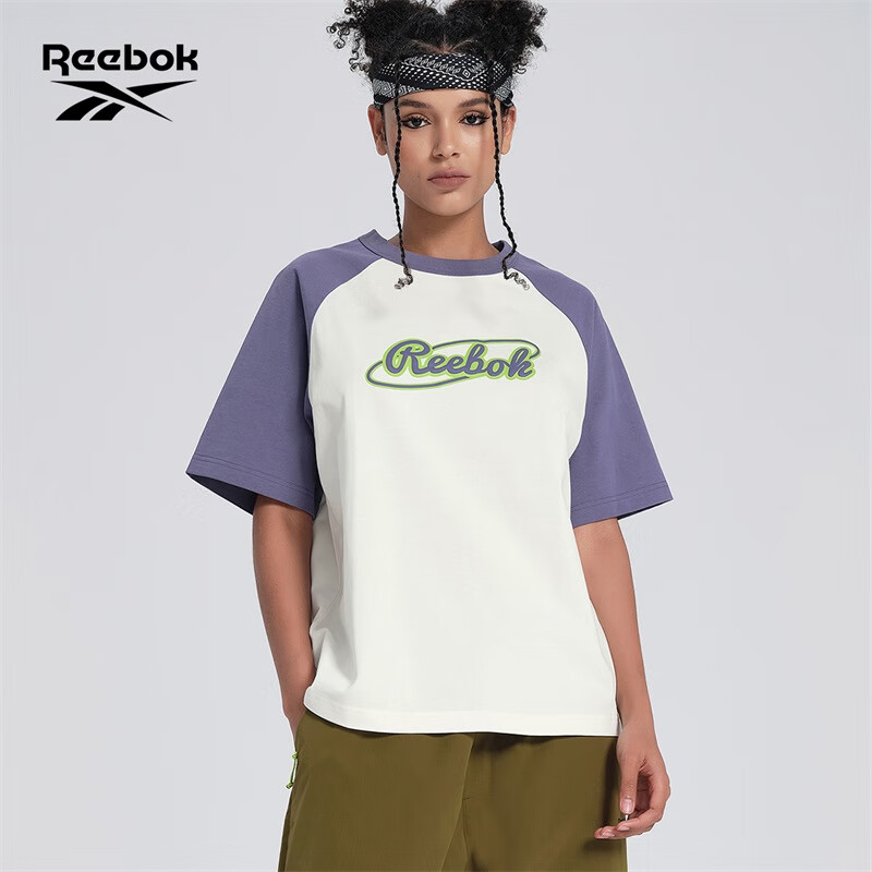 Reebok 锐步 官方24春新款女款TEE美式复古插肩袖拼色运动休闲T恤 M 124.17元（