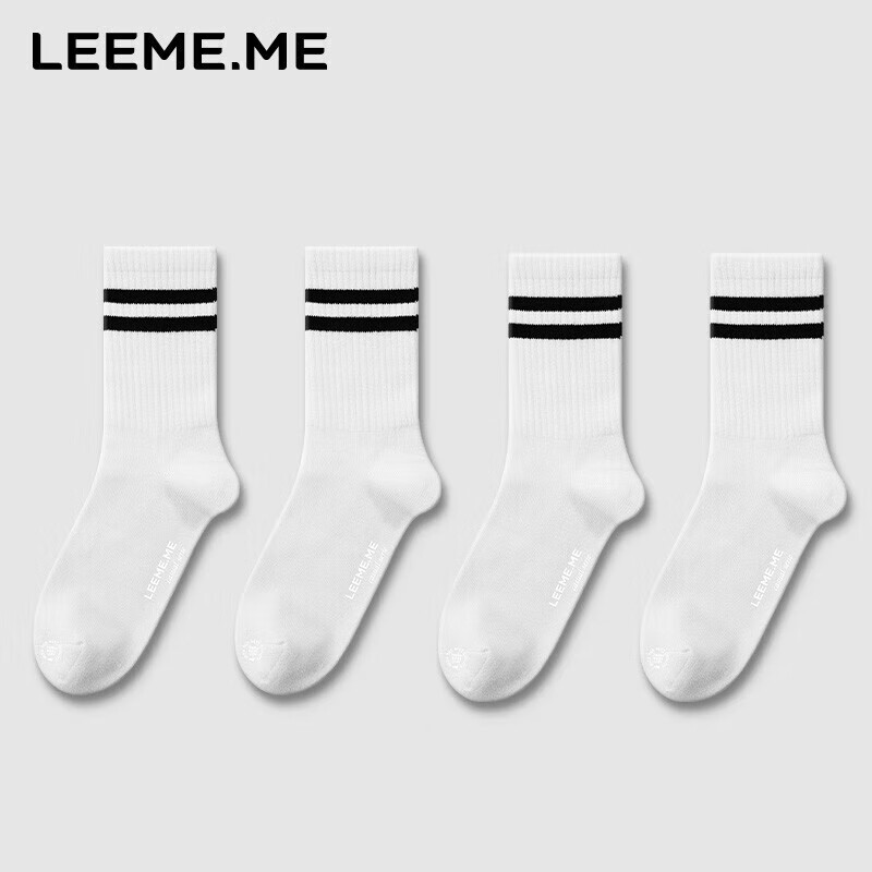 LEEME.ME 粒米 袜子女秋冬季防臭女士袜子条纹平板中筒女袜 4白 47.2元（需买3