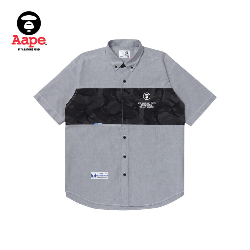 Aape 旗舰店男装春夏酷帅简约迷彩拼接字母刺绣短袖衬衫8442XXK 295元（需买2